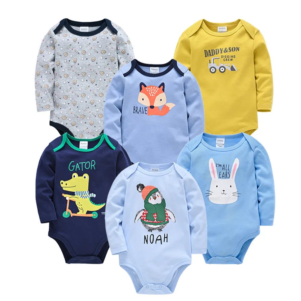 Kavkas 6PC Long Sleeve Bodysuits - 100% Cotton, 0-12M