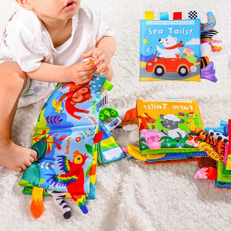 Cartoon Animal Tail Cloth Book: Educational Toy for Babies 0-12 Months