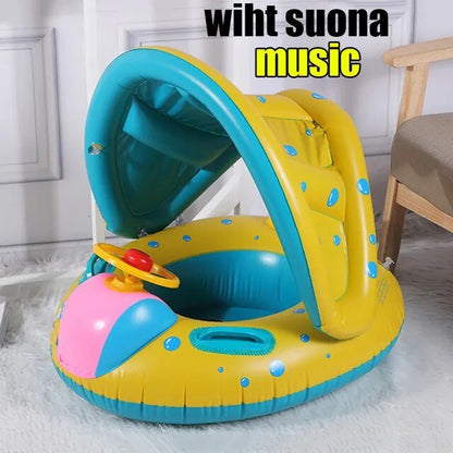 Inflatable Baby Swim Ring with Sun Shade: Toddler Pool Toy for Outdoor Fun