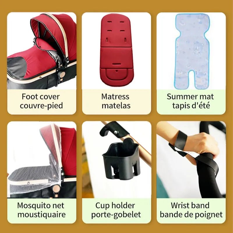 High Landscape 3-in-1 Baby Stroller with Pink Car Seat: Luxury Travel Pram