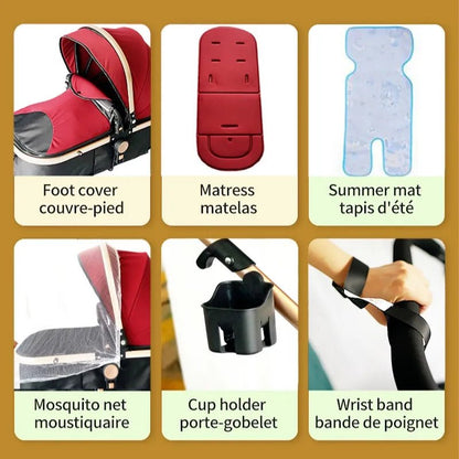 High Landscape 3-in-1 Baby Stroller with Pink Car Seat: Luxury Travel Pram