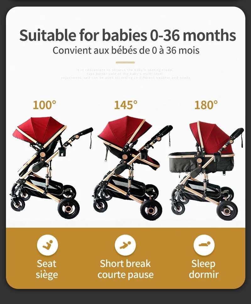 High Landscape 3-in-1 Baby Stroller with Pink Car Seat: Luxury Travel Pram