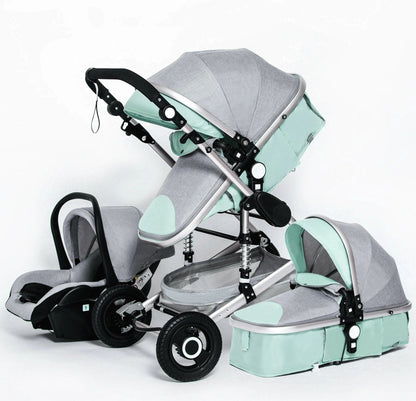 High Landscape 3-in-1 Baby Stroller with Pink Car Seat: Luxury Travel Pram