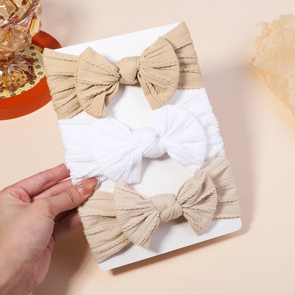 3Pc Cable Knit Baby Headbands - Elastic Turban Hair Bands