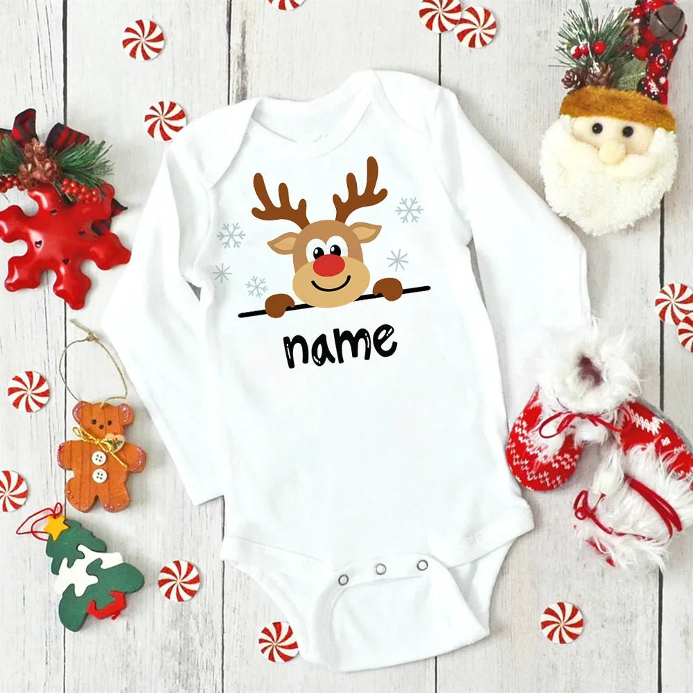 Custom Name Xmas Bodysuit: Deer Design for Newborns & Infants