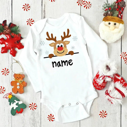 Custom Name Xmas Bodysuit: Deer Design for Newborns & Infants