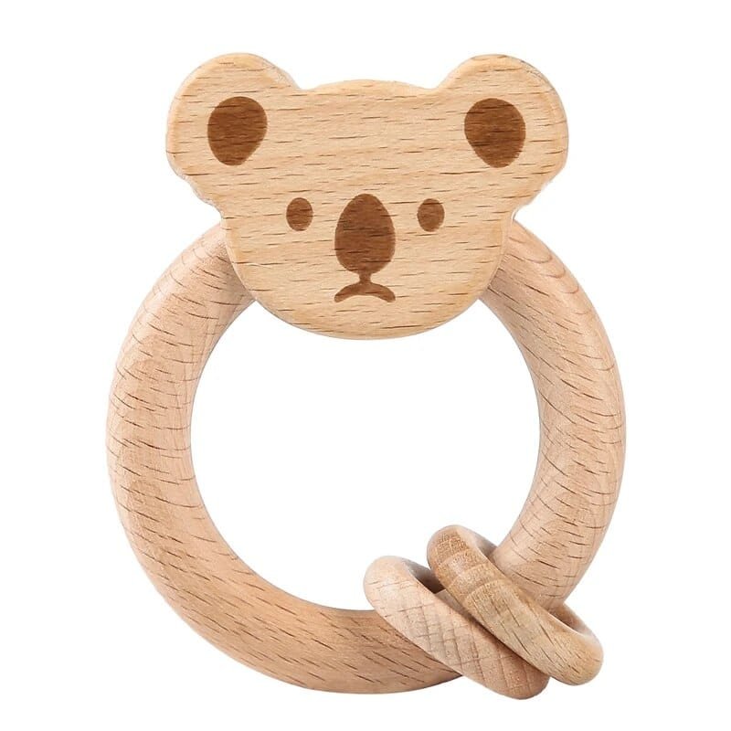 Wooden Baby Rattle & Teether - Crochet Animal Designs