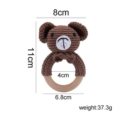Wooden Baby Rattle & Teether - Crochet Animal Designs