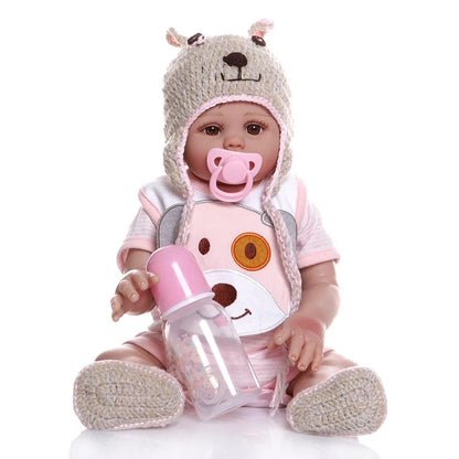 48CM Bebe Doll - Lifelike, Soft Silicone, Pink Dress, Bath Toy