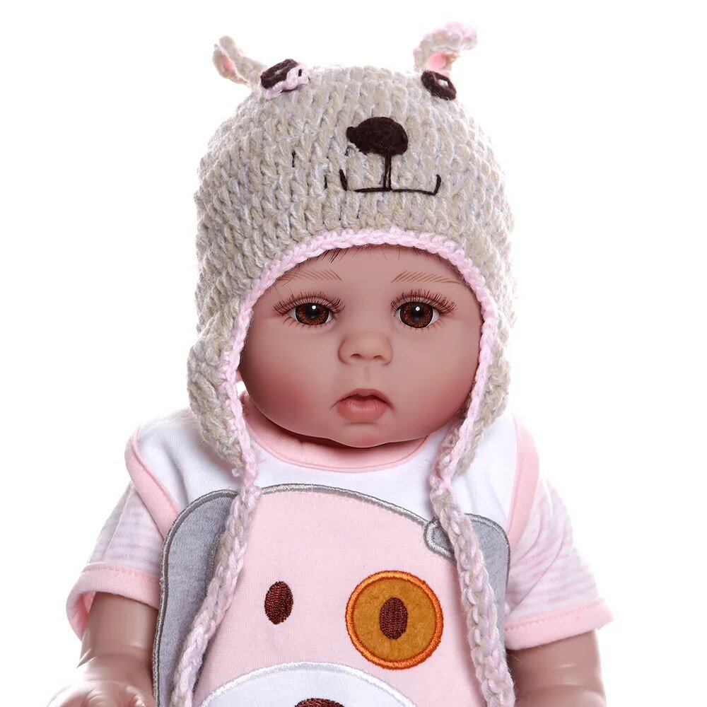 48CM Bebe Doll - Lifelike, Soft Silicone, Pink Dress, Bath Toy