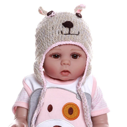 48CM Bebe Doll - Lifelike, Soft Silicone, Pink Dress, Bath Toy