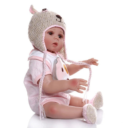 48CM Bebe Doll - Lifelike, Soft Silicone, Pink Dress, Bath Toy