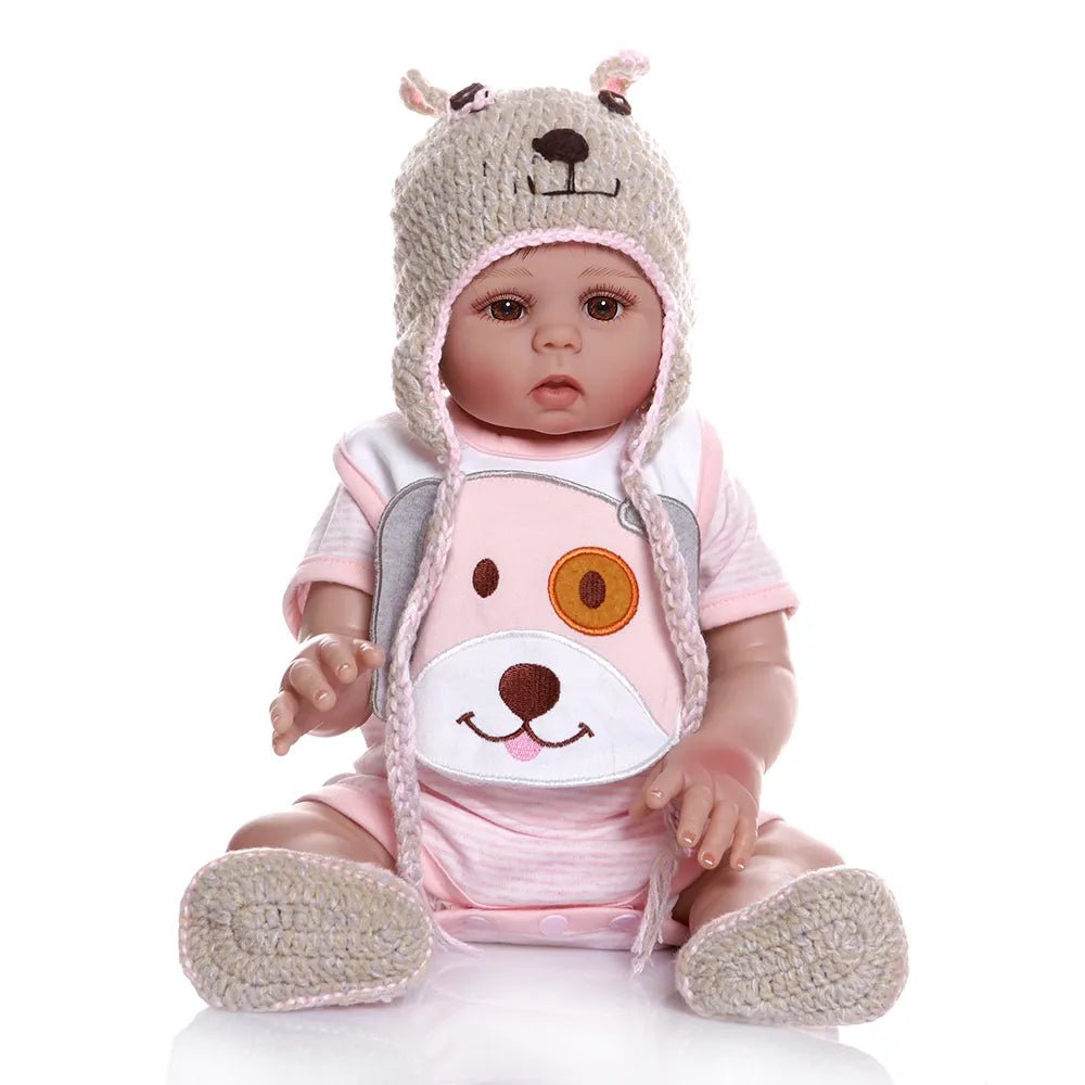48CM Bebe Doll - Lifelike, Soft Silicone, Pink Dress, Bath Toy