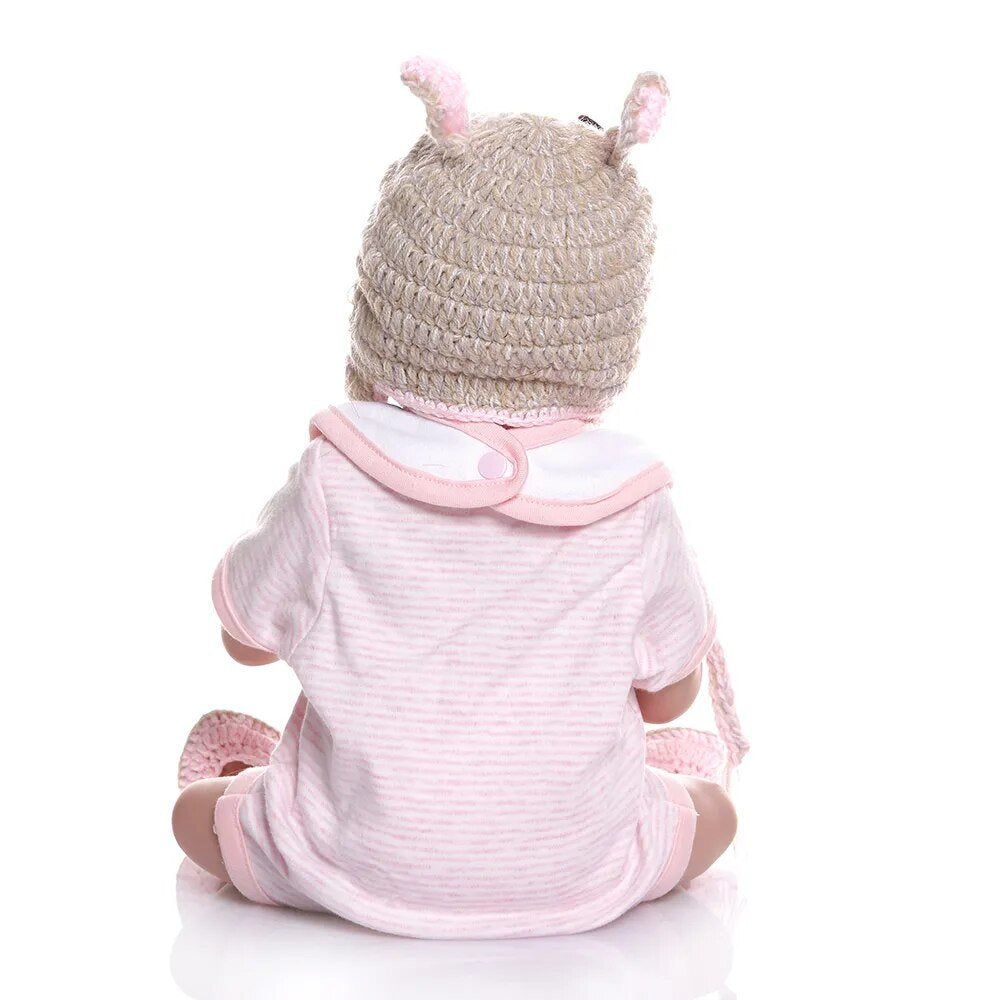 48CM Bebe Doll - Lifelike, Soft Silicone, Pink Dress, Bath Toy