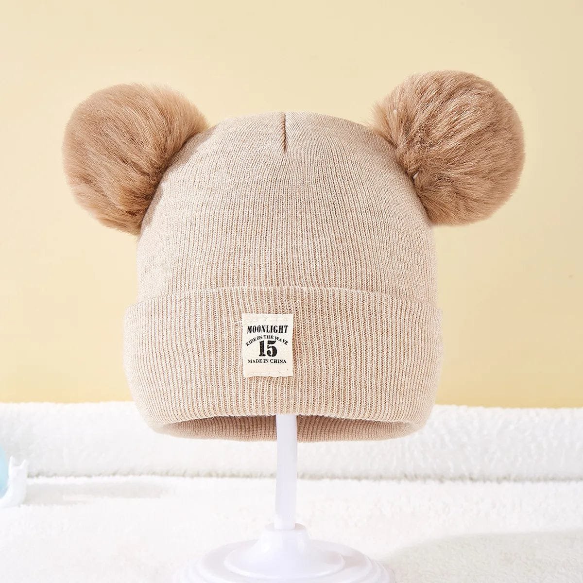 Warm Knitted Baby Beanie with Pom - Autumn/Winter, Solid Color