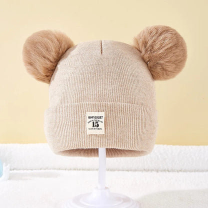 Warm Knitted Baby Beanie with Pom - Autumn/Winter, Solid Color