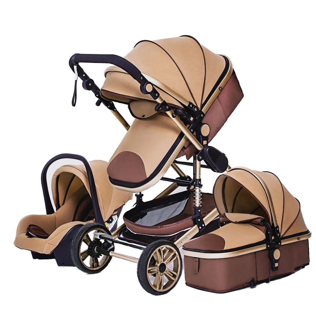 High Landscape 3-in-1 Baby Stroller with Pink Car Seat: Luxury Travel Pram
