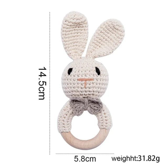 Wooden Baby Rattle & Teether - Crochet Animal Designs
