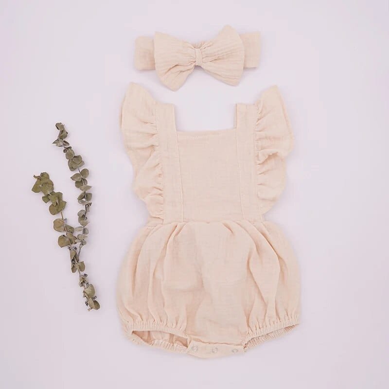 Organic Cotton Ruffle Romper & Headband - 3M, Dusty Pink
