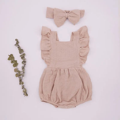 Organic Cotton Ruffle Romper & Headband - 3M, Dusty Pink