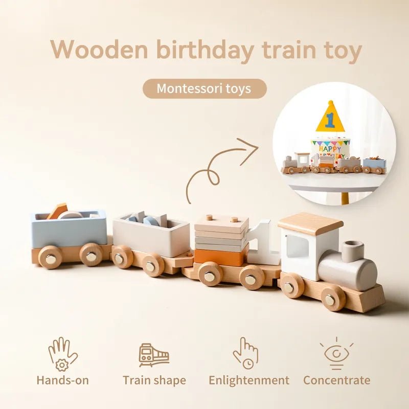 Montessori Wooden Train & Trolley - Educational Baby Birthday Toy