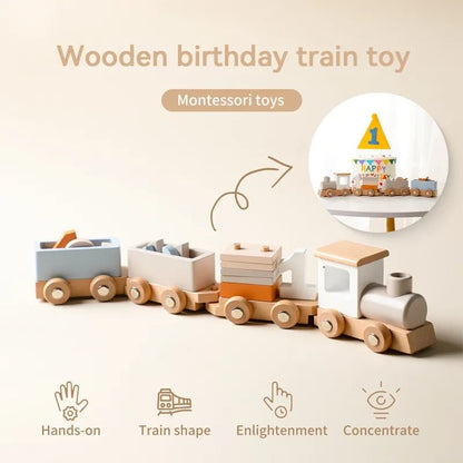 Montessori Wooden Train & Trolley - Educational Baby Birthday Toy