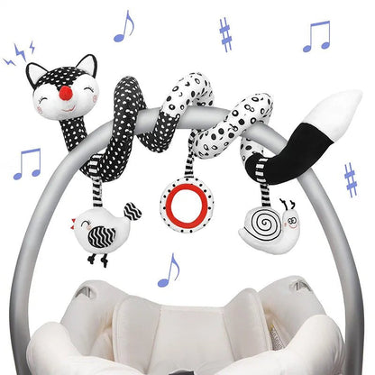 Black & White Baby Spiral Plush Toys: Stroller, Car Seat, Hanging Rattle, Crib Mobile Sensory