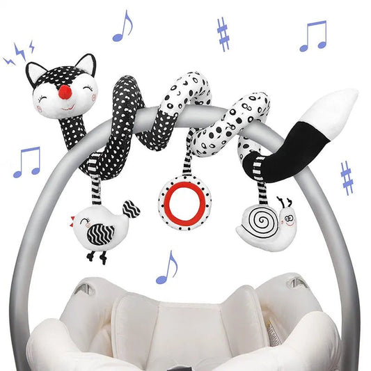 Black & White Baby Spiral Plush Toys: Stroller, Car Seat, Hanging Rattle, Crib Mobile Sensory