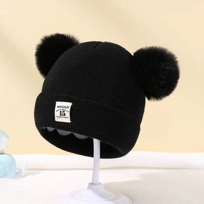 Warm Knitted Baby Beanie with Pom - Autumn/Winter, Solid Color