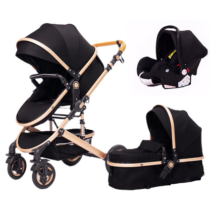 High Landscape 3-in-1 Baby Stroller with Pink Car Seat: Luxury Travel Pram