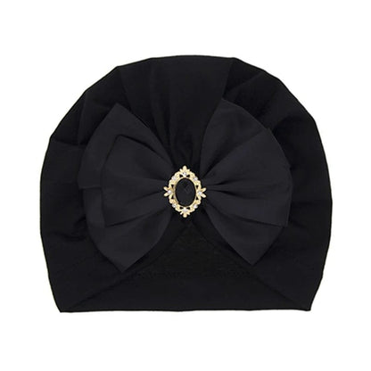 Shiny Rhinestone Bowknot Baby Turban - Soft Cotton Cap