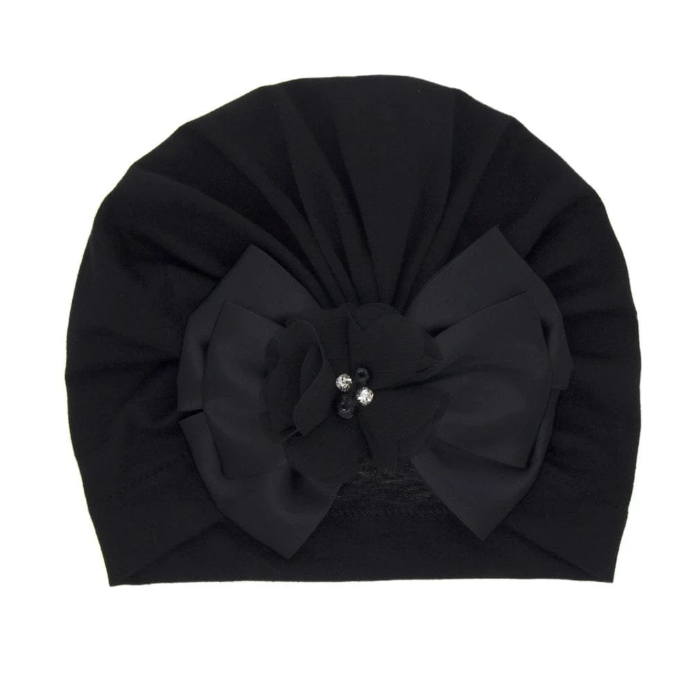 Shiny Rhinestone Bowknot Baby Turban - Soft Cotton Cap