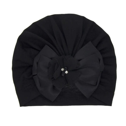 Shiny Rhinestone Bowknot Baby Turban - Soft Cotton Cap
