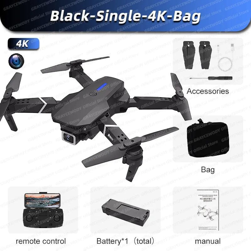New E88Pro RC Drone - 4K, Dual HD Camera, Foldable RC Helicopter, Kid Gift Toy