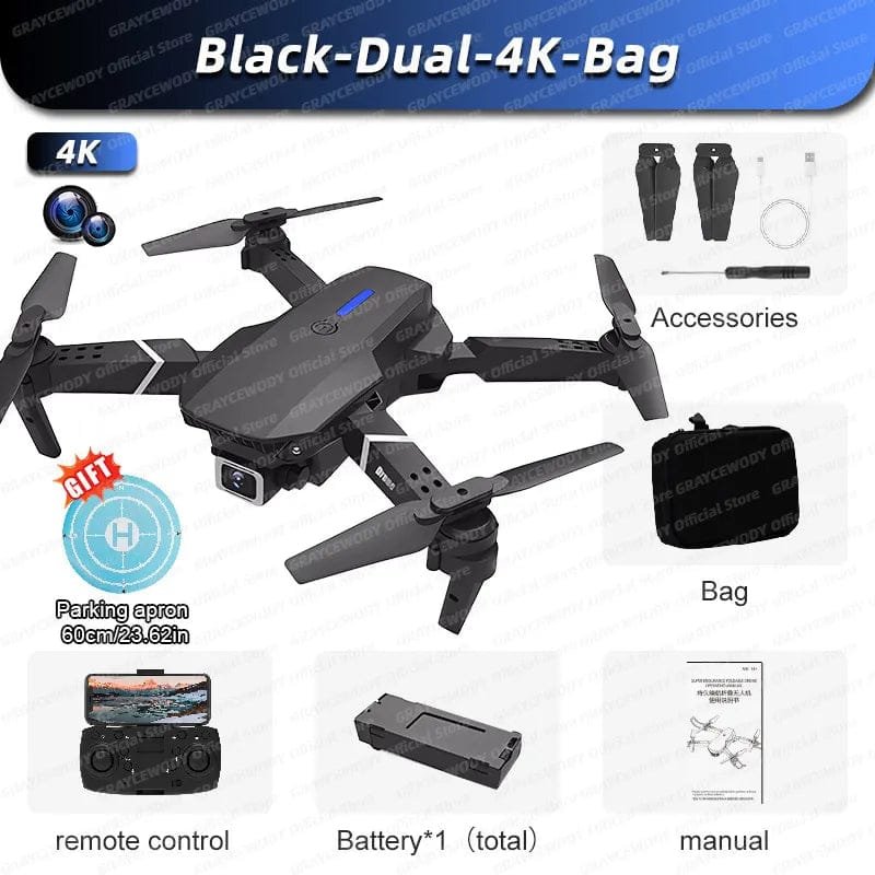 New E88Pro RC Drone - 4K, Dual HD Camera, Foldable RC Helicopter, Kid Gift Toy