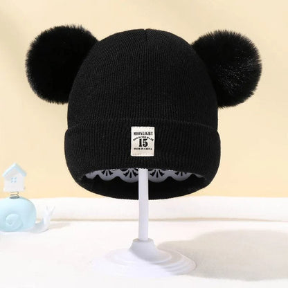 Warm Knitted Baby Beanie with Pom - Autumn/Winter, Solid Color