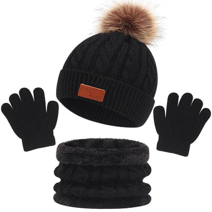3Pc Winter Baby Set - Hat, Scarf, Gloves, Pompom, 1-5Y