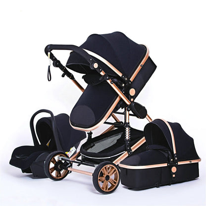 High Landscape 3-in-1 Baby Stroller with Pink Car Seat: Luxury Travel Pram