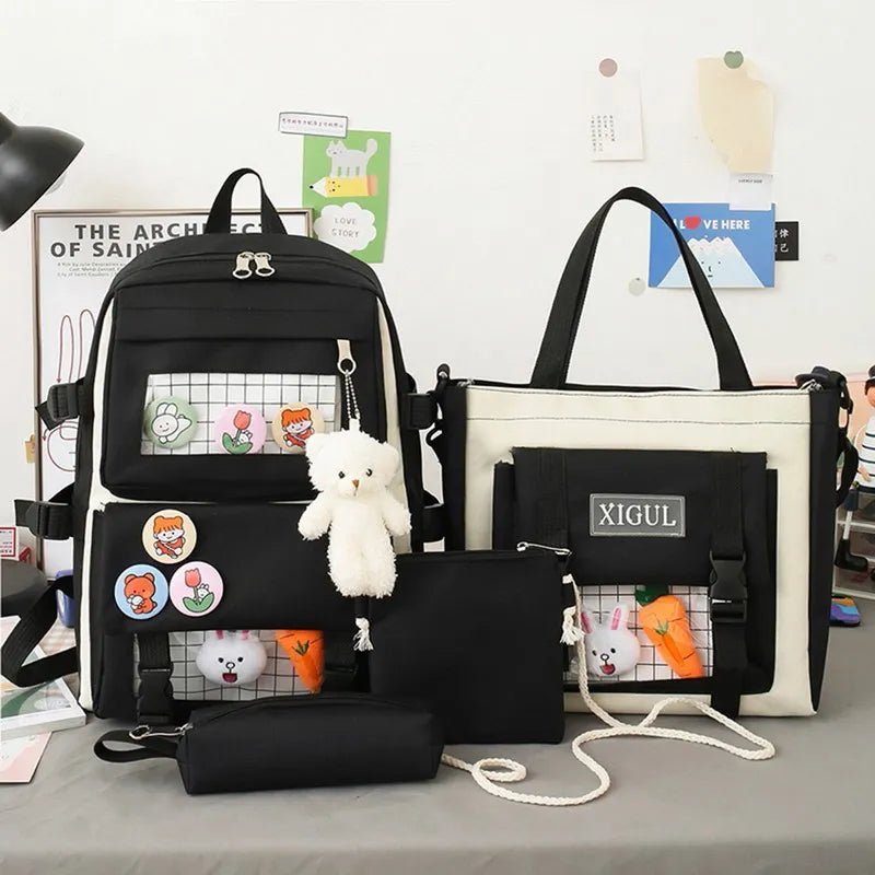 5Pc Harajuku Kawaii School & Laptop Bag Set for Teen Girls