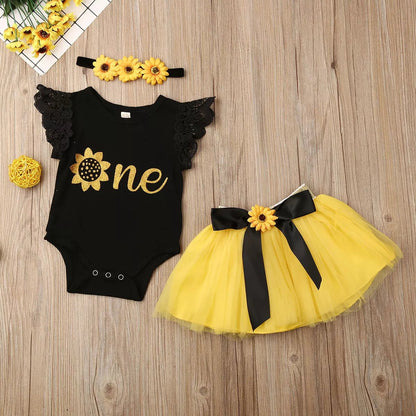 3Pc Lace Ruffle Romper & Tulle Skirt Set - Baby Girl, Newborn