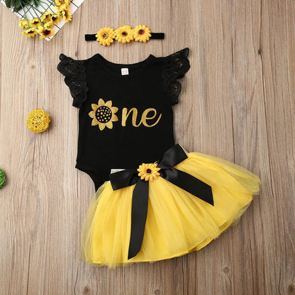 3Pc Lace Ruffle Romper & Tulle Skirt Set - Baby Girl, Newborn