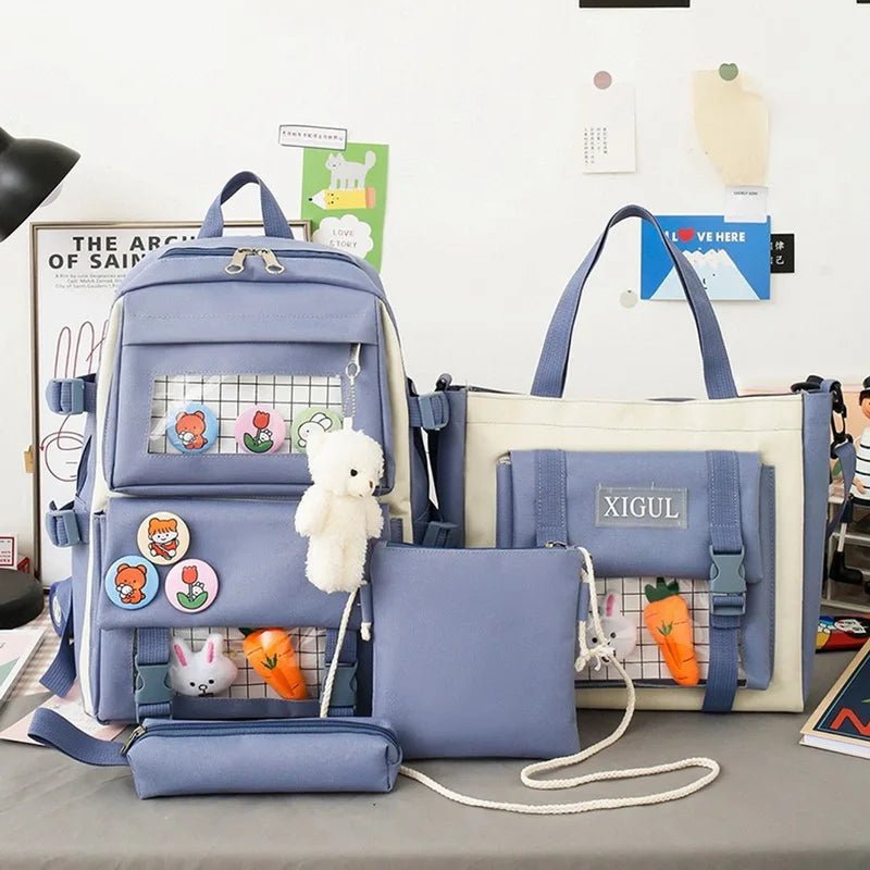 5Pc Harajuku Kawaii School & Laptop Bag Set for Teen Girls