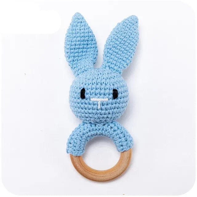 Wooden Baby Rattle & Teether - Crochet Animal Designs