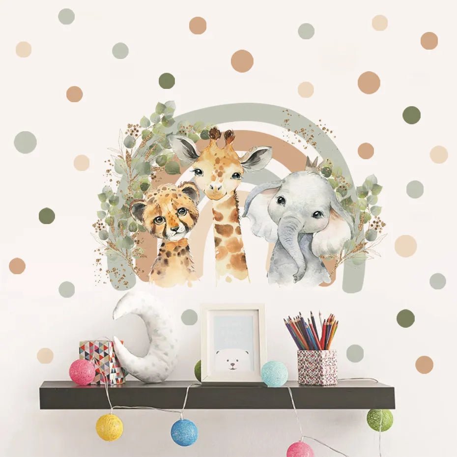Boho African Animal Wall Decals - Giraffe & Elephant Art
