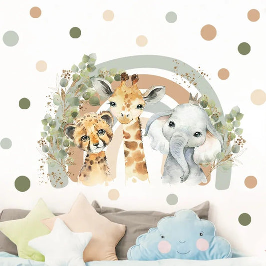 Boho African Animal Wall Decals - Giraffe & Elephant Art