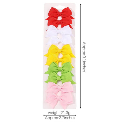 10Pc Cute Bowknot Clips Set for Girls - Handmade Hairpins