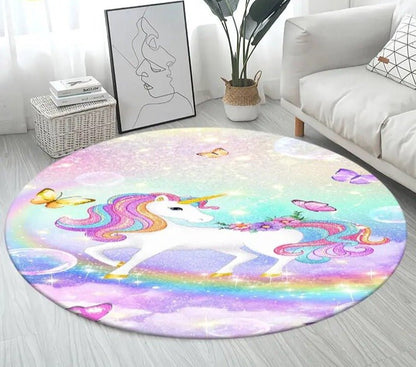 3D Unicorn Cartoon Area Rug - Large Round Non-Slip Mat for Kids