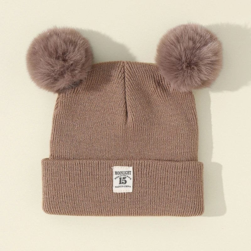 Warm Knitted Baby Beanie with Pom - Autumn/Winter, Solid Color