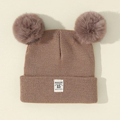 Warm Knitted Baby Beanie with Pom - Autumn/Winter, Solid Color