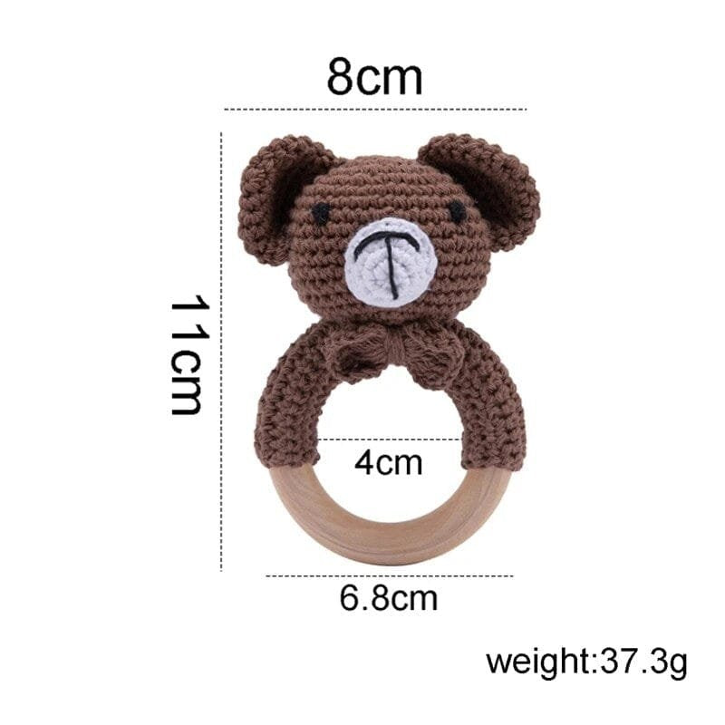 Wooden Baby Rattle & Teether - Crochet Animal Designs